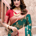 Stylish Bottle Green Banarasi Silk Zari Woven Designer Saree for Women