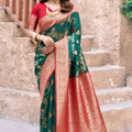 Stylish Bottle Green Banarasi Silk Zari Woven Designer Saree for Women