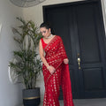 Premium Red Georgette Foil Print Work Party Wear Saree