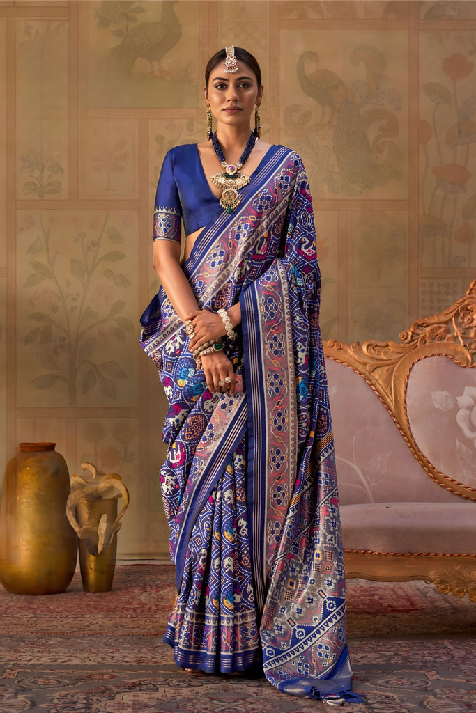 Elegant Navy Blue Patola Silk Saree Traditional Patola Weaving for Wedding