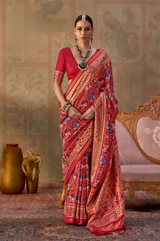Royal Red Patola Silk Saree Traditional Patola Weaving for Wedding
