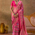 Beautiful Rani Pink Patola Silk Saree with Traditional Patola Weaving