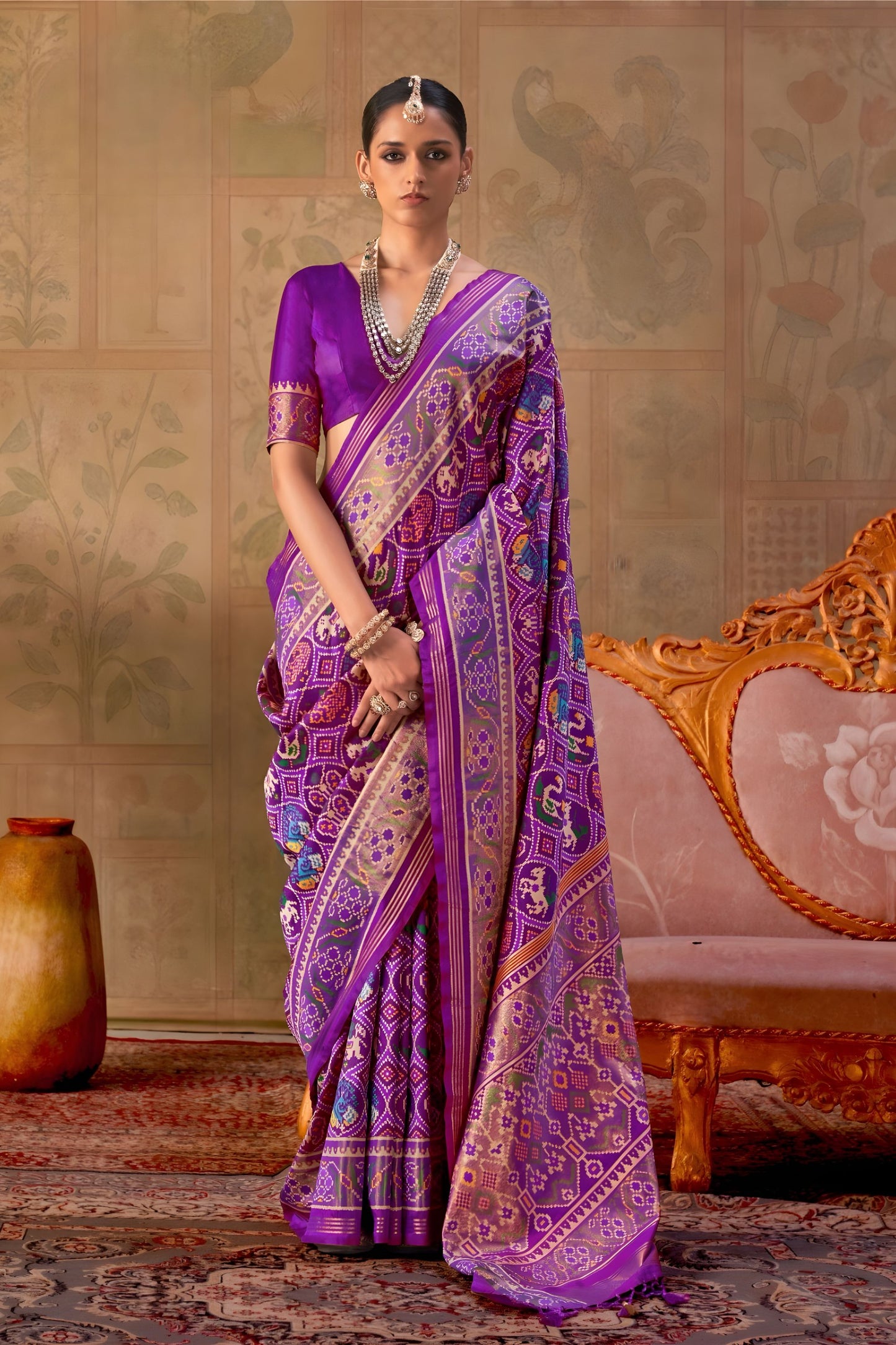 Vibrant Purple Patola Silk Saree with Traditional Patola Weaving for Wedding