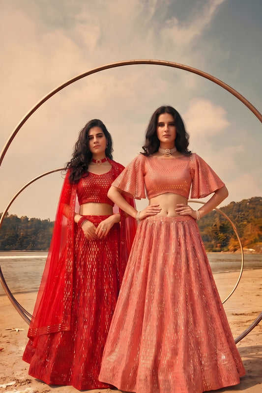 Stunning Red Butterfly Net Embroidered Designer Lehenga Choli with Dupatta for Wedding