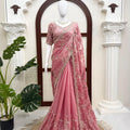 Lovely Pink Fendy Silk Heavy Beads Work Sequin Work Saree for Women