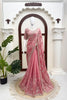 Lovely Pink Fendy Silk Heavy Beads Work Sequin Work Saree for Women