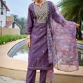 Elegant Purple Embroidered Straight Suit with Printed Dupatta for Festive and Party Wear