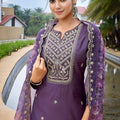 Elegant Purple Embroidered Straight Suit with Printed Dupatta for Festive and Party Wear