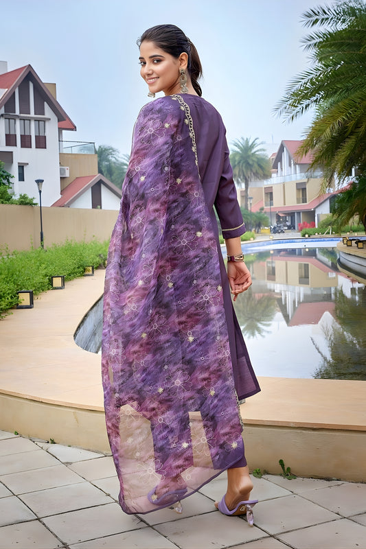 Elegant Purple Embroidered Straight Suit with Printed Dupatta for Festive and Party Wear