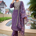 Elegant Purple Embroidered Straight Suit with Printed Dupatta for Festive and Party Wear