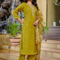 Stylish Olive Green Embroidered Straight Suit with Printed Dupatta for Festive and Party Wear