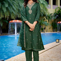 Latest Dark Green Embroidered Straight Suit with Printed Dupatta for Festive and Party Wear