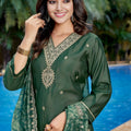 Latest Dark Green Embroidered Straight Suit with Printed Dupatta for Festive and Party Wear