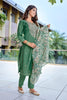 Beautiful Green Embroidered Straight Suit with Floral Printed Dupatta for Festive and Party Wear