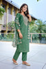 Beautiful Green Embroidered Straight Suit with Floral Printed Dupatta for Festive and Party Wear