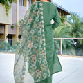 Beautiful Green Embroidered Straight Suit with Floral Printed Dupatta for Festive and Party Wear