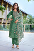 Beautiful Green Embroidered Straight Suit with Floral Printed Dupatta for Festive and Party Wear