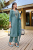 Great Teal Blue Embroidered Straight Suit with Floral Printed Dupatta for Festive and Party Wear