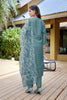 Great Teal Blue Embroidered Straight Suit with Floral Printed Dupatta for Festive and Party Wear
