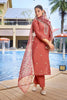Ideal Rust Orange Embroidered Straight Suit with Floral Printed Dupatta for Festive and Party Wear
