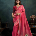Rani Pink Organza Silk Saree with Embroidered Border Designer Blouse 
