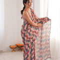 Multicolor Printed Chiffon Saree with Abstract Pattern Designer Blouse
