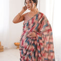Multicolor Printed Chiffon Saree with Abstract Pattern Designer Blouse
