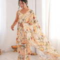Pastel Floral Printed Georgette Saree Elegant Border Party Wear Saree
