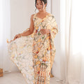 Pastel Floral Printed Georgette Saree Elegant Border Party Wear Saree