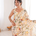 Pastel Floral Printed Georgette Saree Elegant Border Party Wear Saree