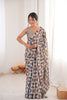 Grey Brown Geometric Printed Georgette Saree Sleeveless Blouse