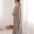 Grey Brown Geometric Printed Georgette Saree Sleeveless Blouse