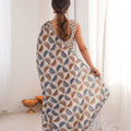 Grey Brown Geometric Printed Georgette Saree Sleeveless Blouse