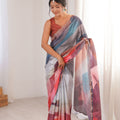 Multicolor Printed Georgette Saree Elegant Border Matching Blouse