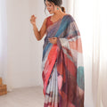 Multicolor Printed Georgette Saree Elegant Border Matching Blouse