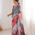 Multicolor Printed Georgette Saree Elegant Border Matching Blouse