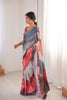 Multicolor Printed Georgette Saree Elegant Border Matching Blouse