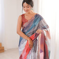 Multicolor Printed Georgette Saree Elegant Border Matching Blouse