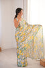 Grey Yellow Floral Printed Georgette Saree with Embellished Border