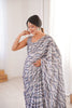 Grey Wavy Printed Georgette Saree Embellished Border Matching Blouse