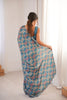 Teal Blue Printed Georgette Saree Mirror Work Border Matching Blouse