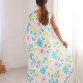 White Floral Printed Georgette Saree with Border Matching Blouse