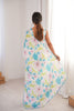 White Floral Printed Georgette Saree with Border Matching Blouse