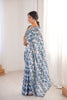 Blue Grey Printed Georgette Saree with Border Matching Blouse