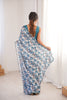 Blue Grey Printed Georgette Saree with Border Matching Blouse