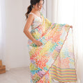 Multicolor Leaf Printed Georgette Saree with Lace Border