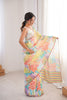 Multicolor Leaf Printed Georgette Saree with Lace Border