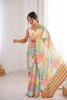 Multicolor Leaf Printed Georgette Saree with Lace Border