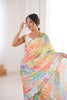 Multicolor Leaf Printed Georgette Saree with Lace Border