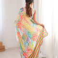 Multicolor Leaf Printed Georgette Saree with Lace Border